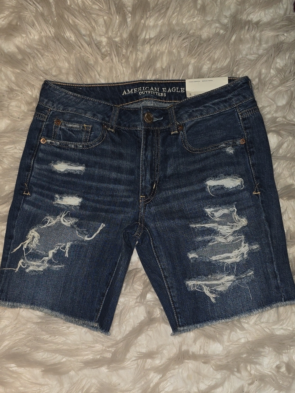 American Eagle Outfitters Dark Blue Ripped Tomgirl Bermuda